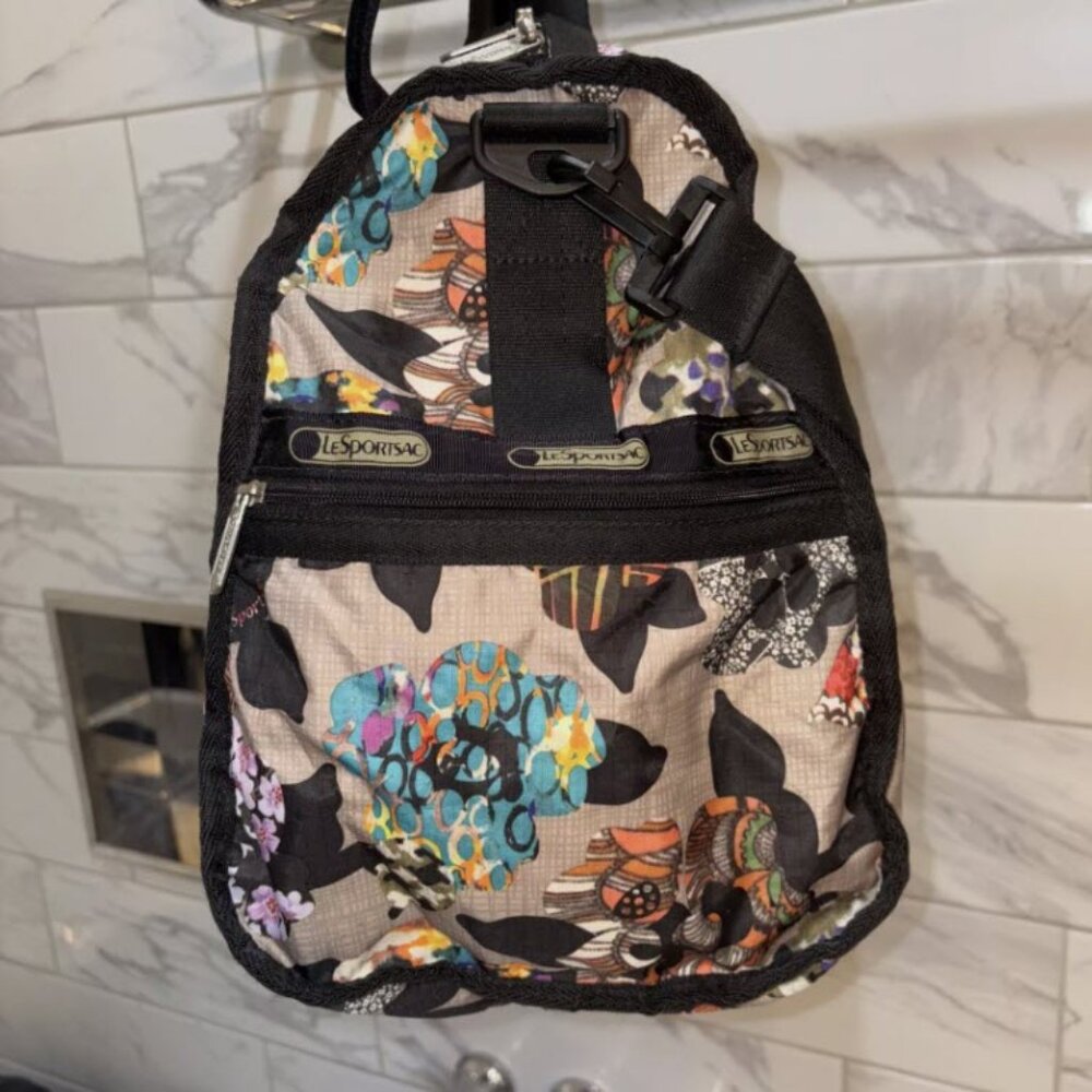 LeSportSac Large Duffle Bag Brown Multi Flower Print Softshell Weekender - Picture 3 of 6